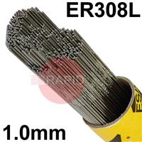 161010R150 Esab OK Tigrod 308L Stainless Steel Tig Wire, 1.0mm Diameter x 1000mm Cut Lengths - AWS A5.9 ER308L. 5.0kg Pack