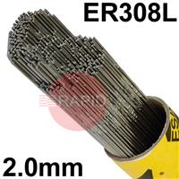 161020R150 Esab OK Tigrod 308L Stainless Steel Tig Wire, 2.0mm Diameter x 1000mm Cut Lengths - AWS A5.9 ER308L. 5.0kg Pack