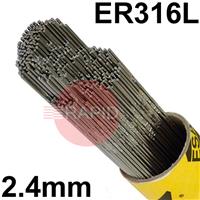 163024R150 Esab OK Tigrod 316L Stainless Steel Tig Wire, 2.4mm Diameter x 1000mm Cut Lengths - AWS A5.9 ER316L. 5.0kg Pack