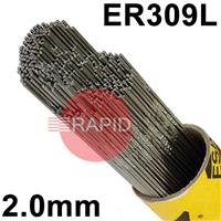 165320R150 Esab OK Tigrod 309L Stainless Steel Tig Wire, 2.0mm Diameter x 1000mm Cut Lengths - AWS A5.9 ER309L. 5.0kg Pack