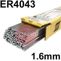 180416R120 Esab OK Tigrod 4043 Aluminium Tig Wire, 1.6mm Diameter x 1000mm Cut Lengths - AWS A5.10 R4043. 2.5kg Pack