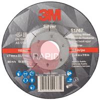 3M-51747 3M Silver Depressed Centre Grinding Wheel 115mm x 7mm x 22.23mm (Box of 10)