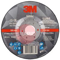 3M-51748 3M Silver Depressed Centre Grinding Wheel 125mm x 7mm x 22.23mm (Box of 10)