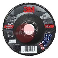 3M-51993 3M Silver Conical Flap Disc 769F 115mm x 22.23mm, 60+ Grit (Box of 10)