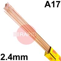 RA172450 SIFSteel A17 Steel Tig Wire, 2.4mm Diameter x 1000mm Cut Lengths - BS 2901 Pt1 : A17 EN ISO 636-A : 2008 W2Si Z. 5.0kg Pack
