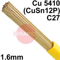RO821601 SIFPHOSPHOR Bronze No 82 Copper Tig Wire, 1.6mm Diameter x 1000mm Cut Lengths - EN 14640: Cu 5410 (CuSn12P), BS: 2901: C27. 1.0kg Pack