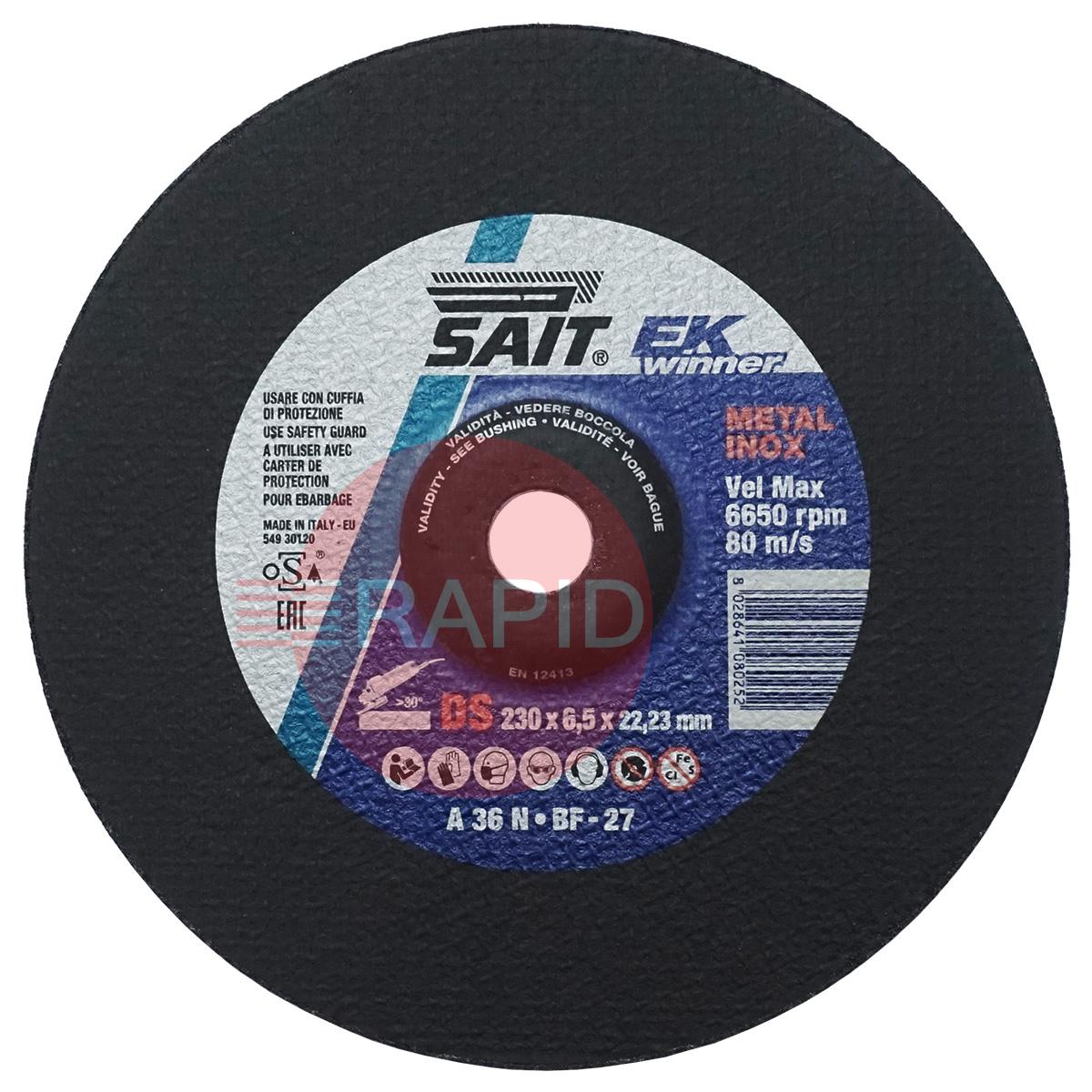 008025  SAIT EK Winner-DS 230mm (9) Grinding Disc 6.5mm Thick - Grade DS A 36 N