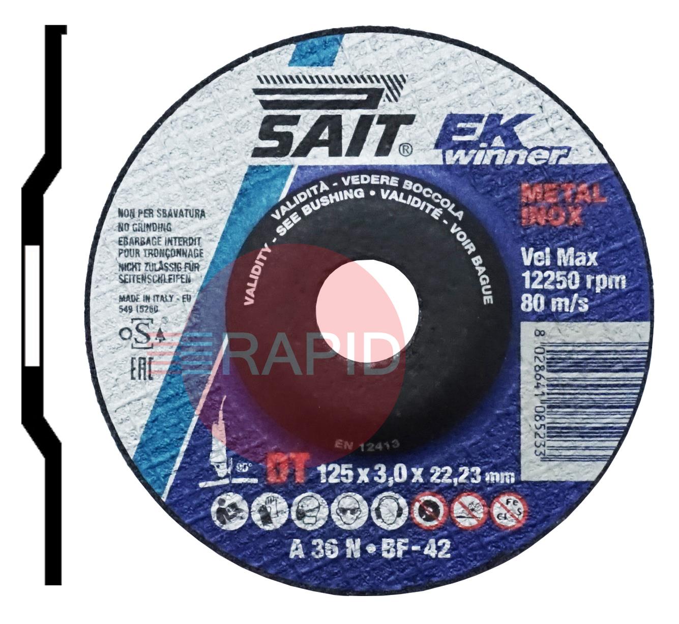 008523  SAIT EK Winner-DT 125mm (5) Depressed Centre Cutting Disc 3mm Thick - Grade DT A 36 N