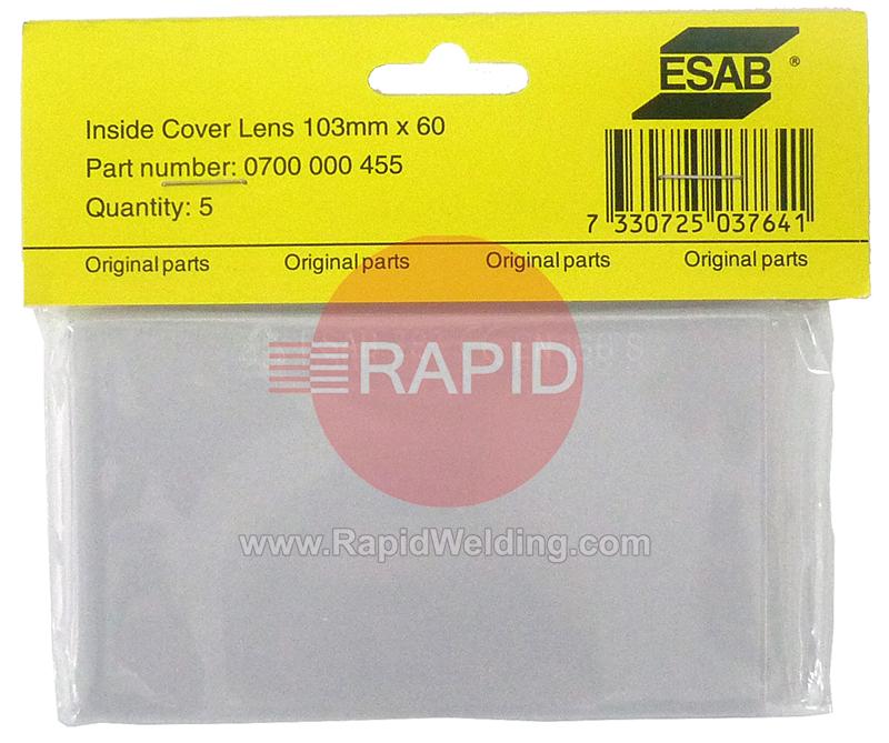 0700000455  ESAB Aristo Tech HD Inner Cover Lens - 103 x 60mm (Pack of 5)
