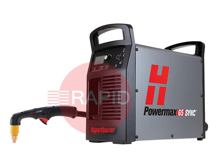 083357  Hypertherm Powermax 65 SYNC Plasma Cutter with 75° 15.2m Hand Torch, 400v CE