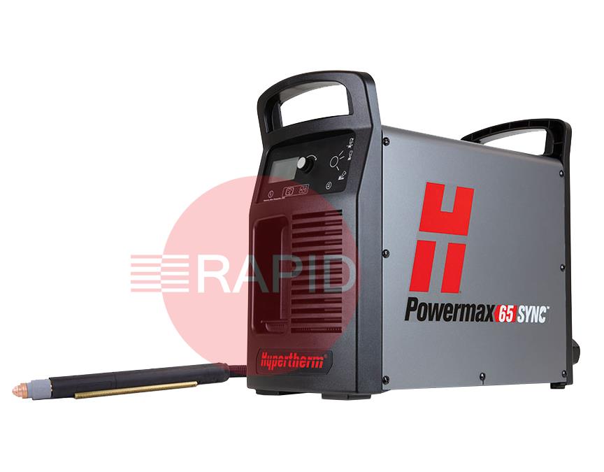 083362  Hypertherm Powermax 65 SYNC Plasma Cutter with 180° 7.6m Machine Torch, Remote & CPC Port, 400v CE