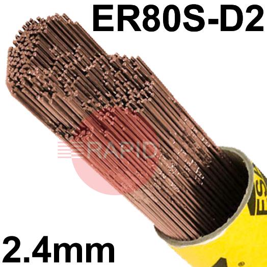 130824R150  ESAB OK Tigrod 13.08 Steel TIG Wire, 2.4mm Diameter x 1000mm Cut Lengths - AWS A5.28 ER80S-D2, 5Kg Pack