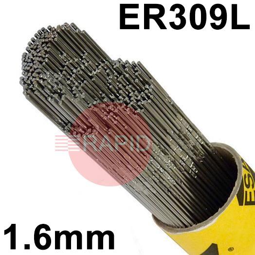 165316R150  Esab OK Tigrod 309L Stainless Steel Tig Wire, 1.6mm Diameter x 1000mm Cut Lengths - AWS A5.9 ER309L. 5.0kg Pack
