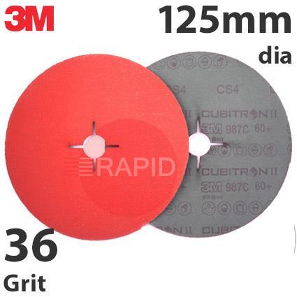 3M-27618  3M Cubitron II 987C Fibre Disc, 125mm (5) Diameter, 36 Grit (Pack of 25)