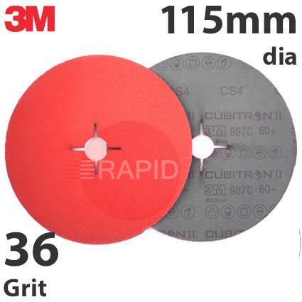 3M-27619  3M Cubitron II 987C Fibre Disc (Stainless Steel), 115mm (4.5) Diameter, 36 Grit (Pack of 25)