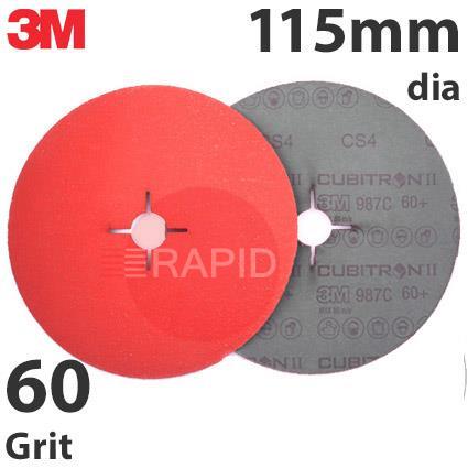 3M-27645  3M Cubitron II 987C Fibre Disc (Stainless Steel), 115mm (4.5) Diameter, 60 Grit (Pack of 25)