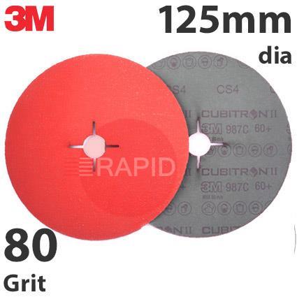 3M-27650  3M Cubitron II 987C Fibre Disc, 125mm (5) Diameter, 80 Grit (Pack of 25)