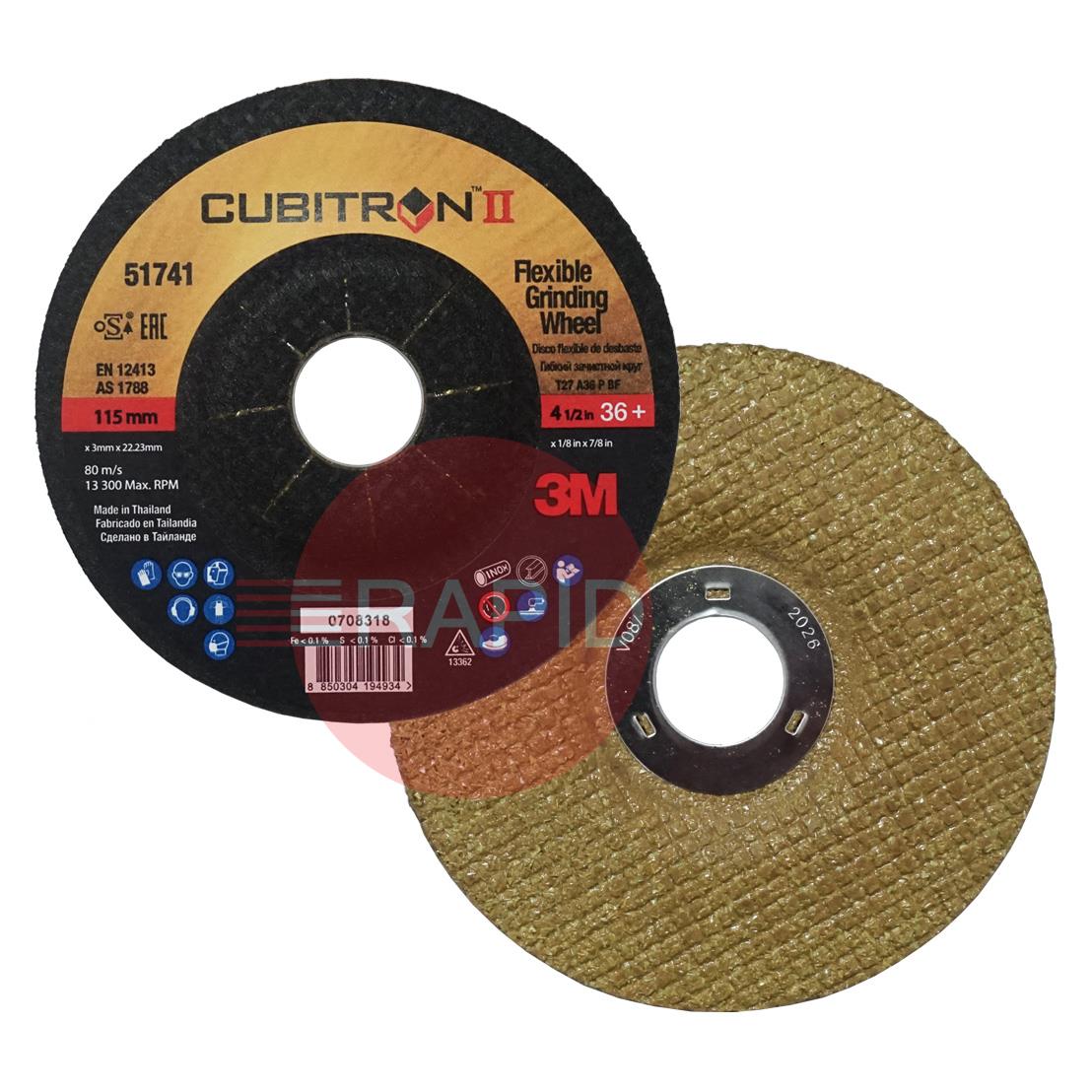 3M-51741  3M Cubitron II Flexible 115mm (4 1/2 Inch) Grinding Disc, T27 (Box of 50)