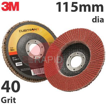 3M-65051  3M Cubitron II 967A 115mm (4.5) Flap Disc, 40 Grit - Conical (Box of 10)