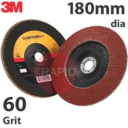 3M-65061  3M Cubitron II 967A 180mm (7) Flap Disc, 60 Grit - Conical (Box of 10)