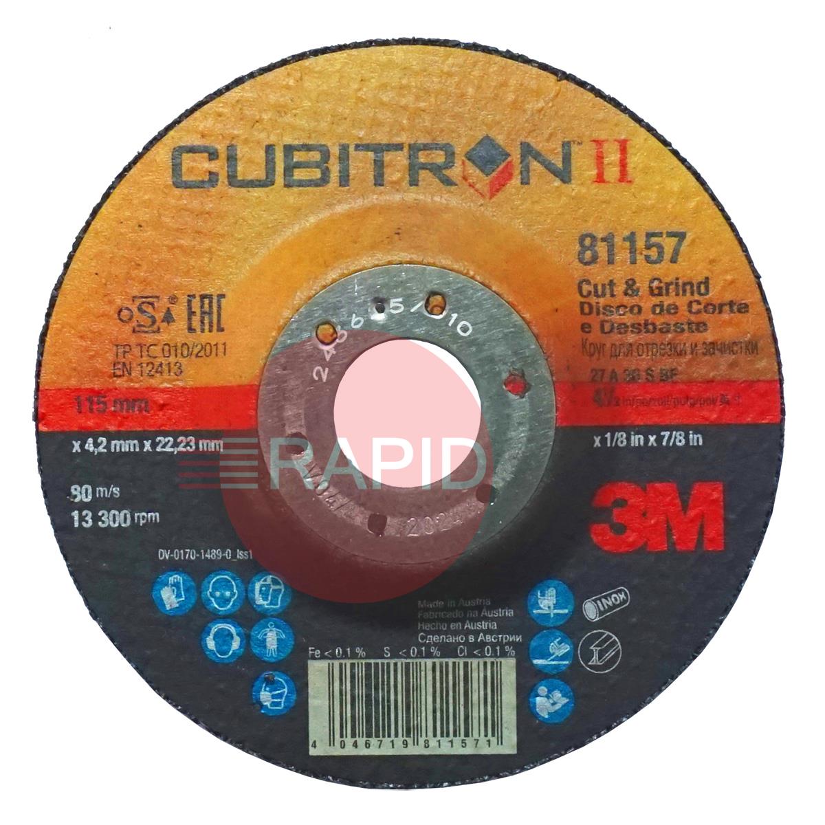 3M-81157  3M Cubitron II 115mm (4.5) Cut & Grind Disc
