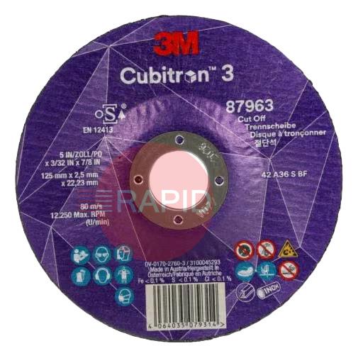 3M-87963  3M Cubitron 3 125mm (5) x 2.5mm Cut Off Wheel