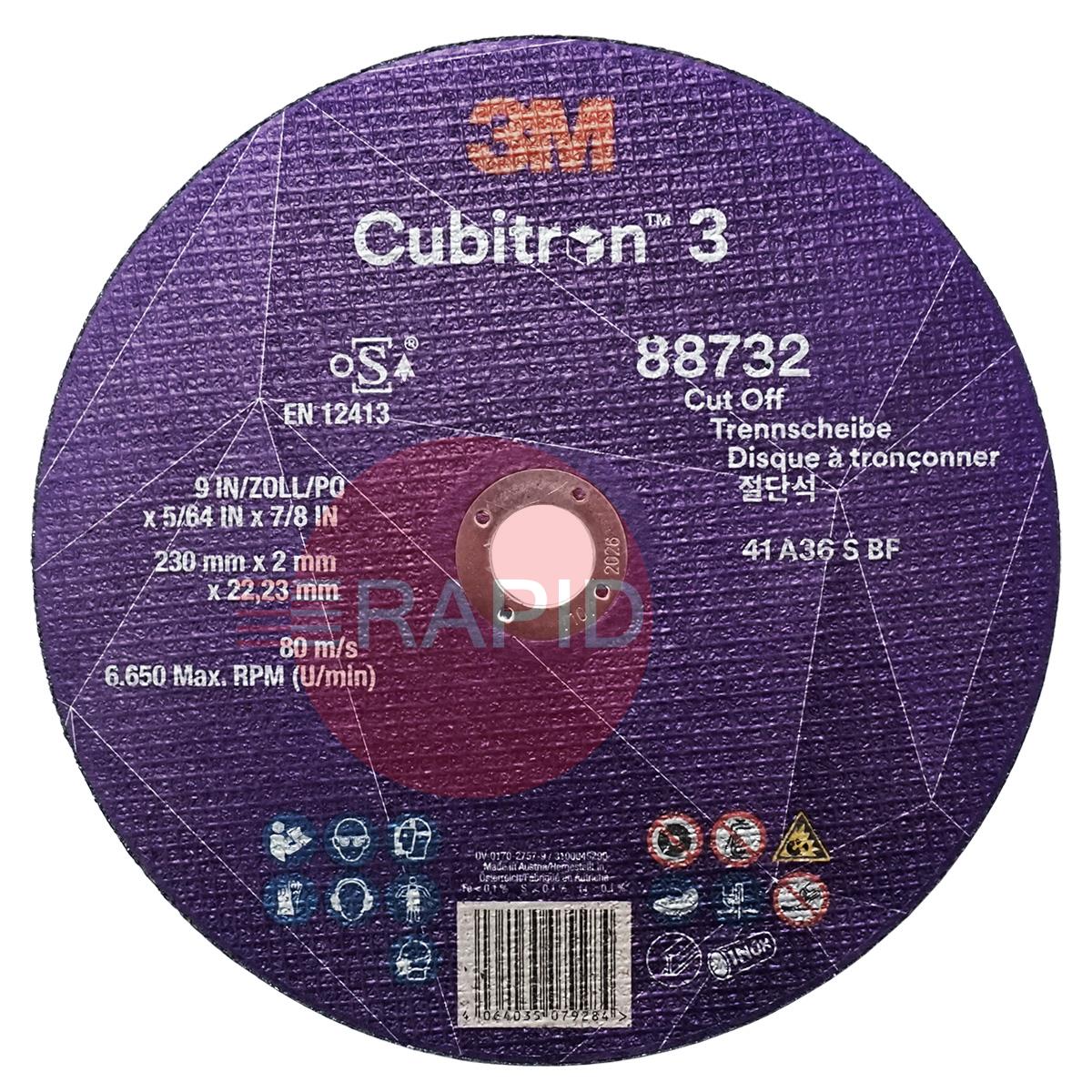 3M-88732  3M Cubitron 3 230mm (9) x 2.0mm Cut Off Wheel