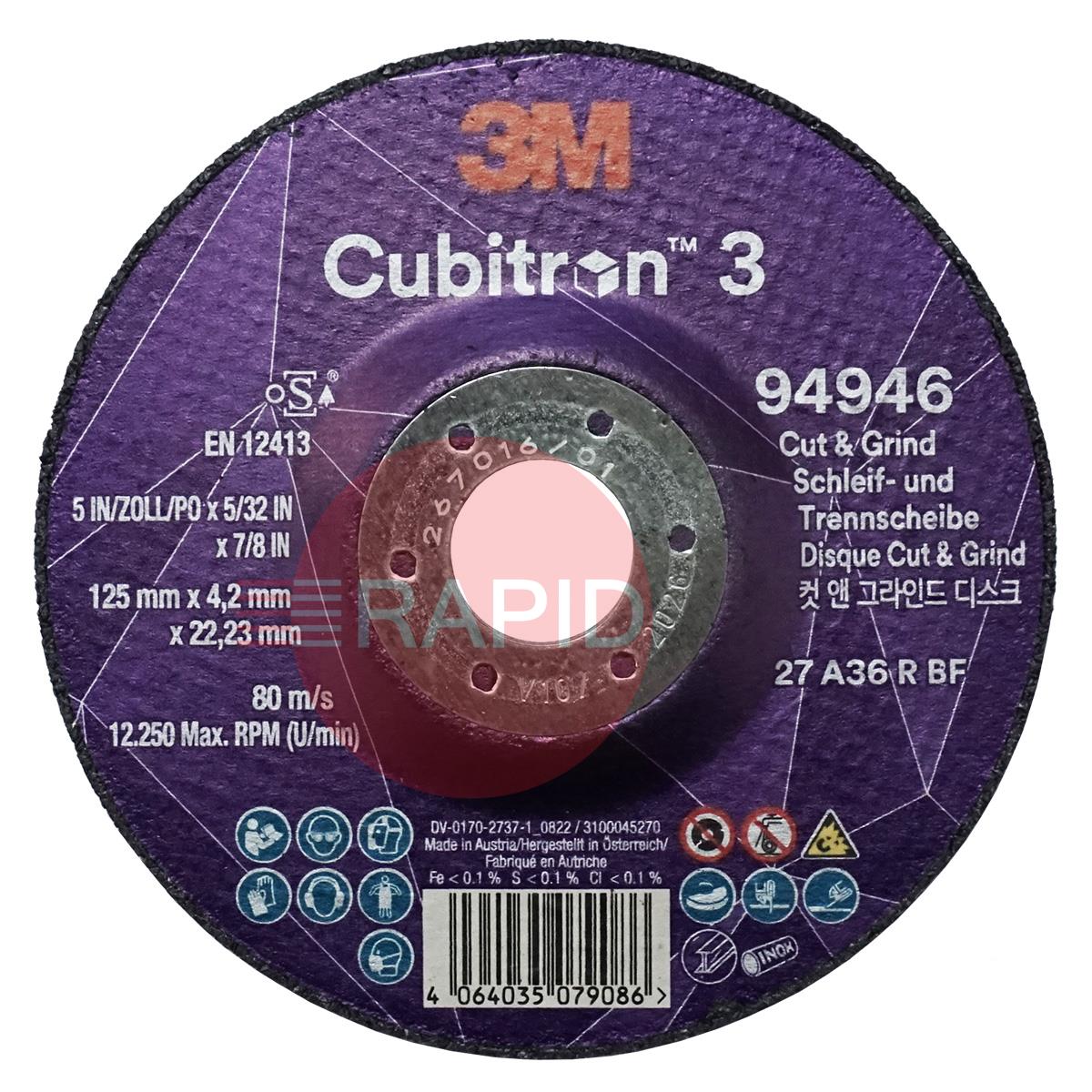 3M-94946  3M Cubitron 3 125mm (5) Cut & Grind Wheel