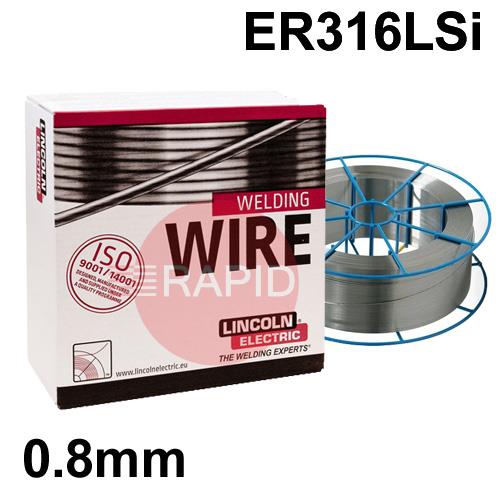 581423  Lincoln Electric LNM 316LSi Stainless Steel MIG Wire 0.8mm Diameter 15Kg Reel, ER316LSi, G 19 12 3 LSi