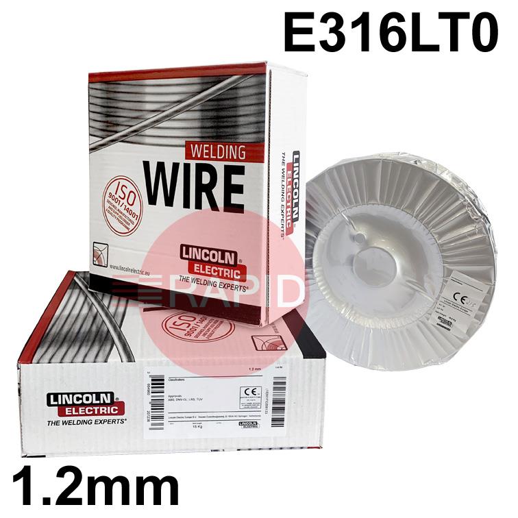 585308  Lincoln Electric Cor-A-Rosta 316L, 1.2mm Stainless Steel Flux Cored MIG Wire, 15Kg Reel, E316LT0-1/-4