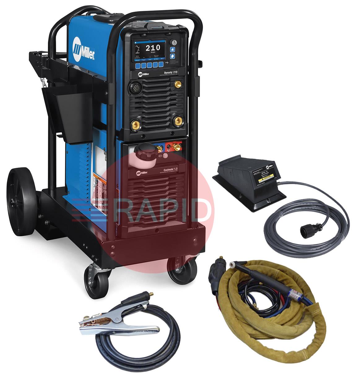 907816004WPFP  Miller Dynasty 210 AC/DC Water Cooled Tig Runner Package with CK230 4m & Foot Pedal, 120 - 480v