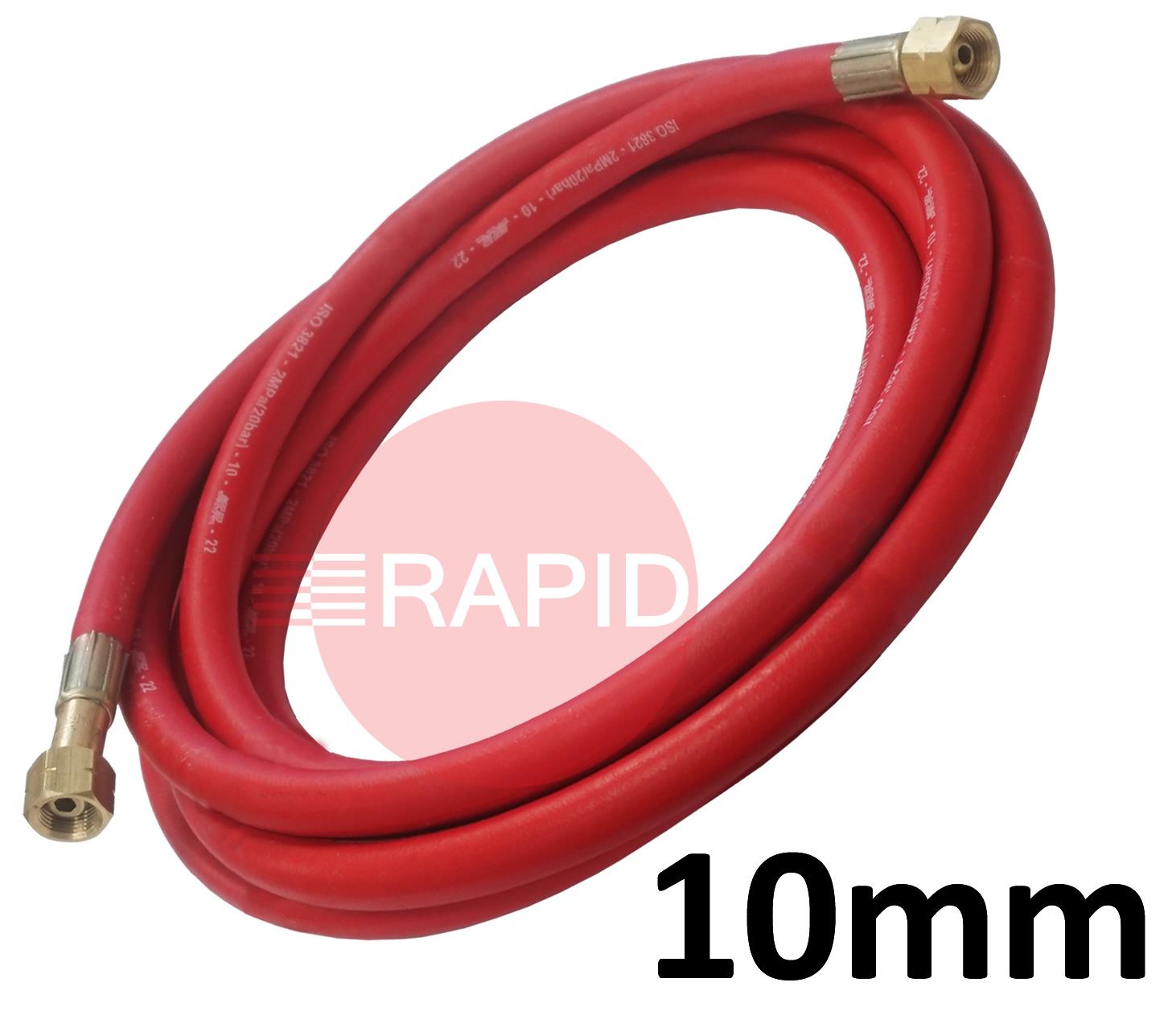 ACYHOSE10MM  Fitted Acetylene Hose. 10mm Bore. G3/8 Check Valve & G3/8 Regulator Connection