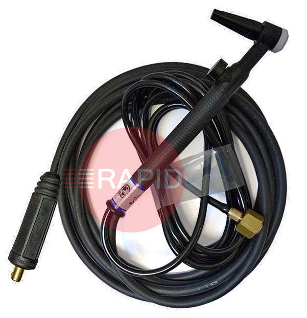 CK-CK9V-4M-2FX25  CK 9V TIG Torch With Gas Valve, Gas Hose 3/8 BSP, 4M Power Cable 25mm Dinse Plug