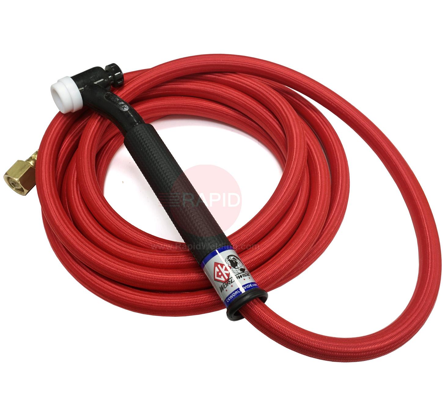 CK-TL2612RSFFX  CK Trimline TL26 Gas Cooled 200A TIG Torch, Flex Head, with 3.8m (12ft) Superflex Cable, 3/8 BSP