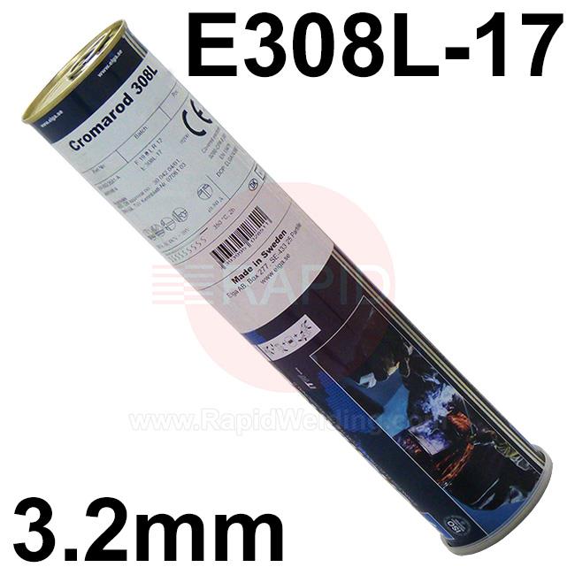 E308L32  Elga Cromarod 308L Stainless Steel Electrodes 3.2mm Diameter x 350mm Long, 3.0kg Tin (88 Rods). E308L-17