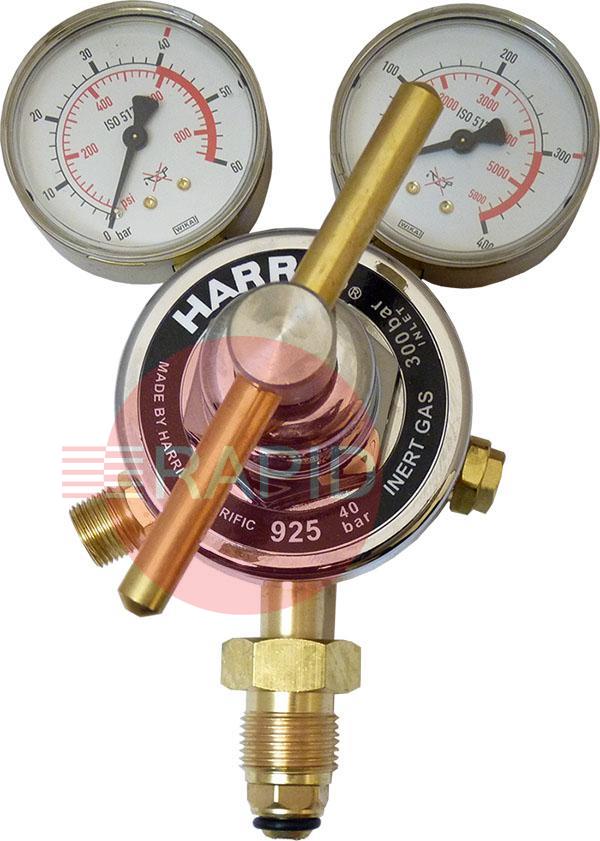 H1088  Harris 925 Inert Gas Single Stage Two Gauge Heavy Duty Regulator 40.0 Bar, 5/8 BSP RH Cylinder Connection, 3/8 BSP Outlet. UK Fitting Only