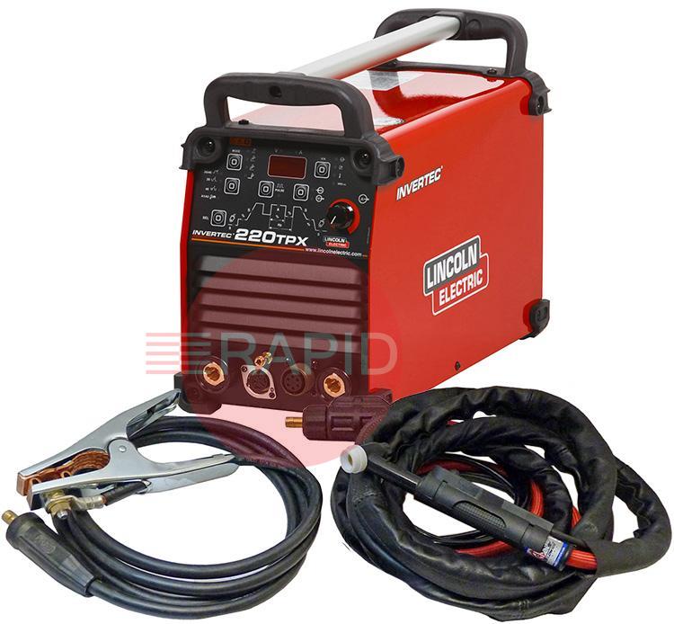 K12057-1PCK4  Lincoln Invertec 220 TPX Pulse Tig Welder, Ready to Weld Package with CK TL26 4m Tig Torch, 110/230v CE