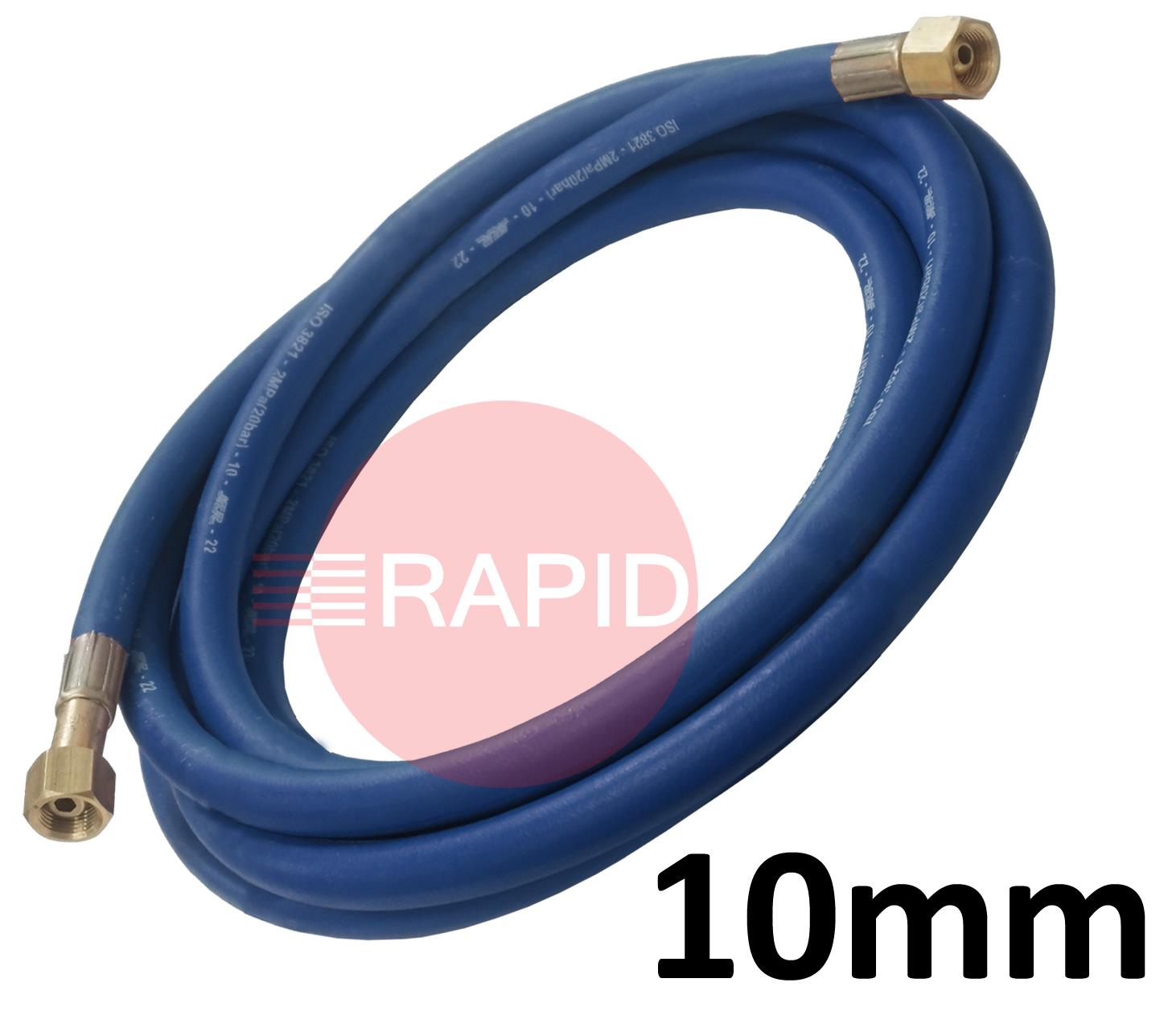OXYHOSE10MM  Fitted Oxygen Hose. 10mm Bore. G3/8 Check Valve & G3/8  Regulator Connection