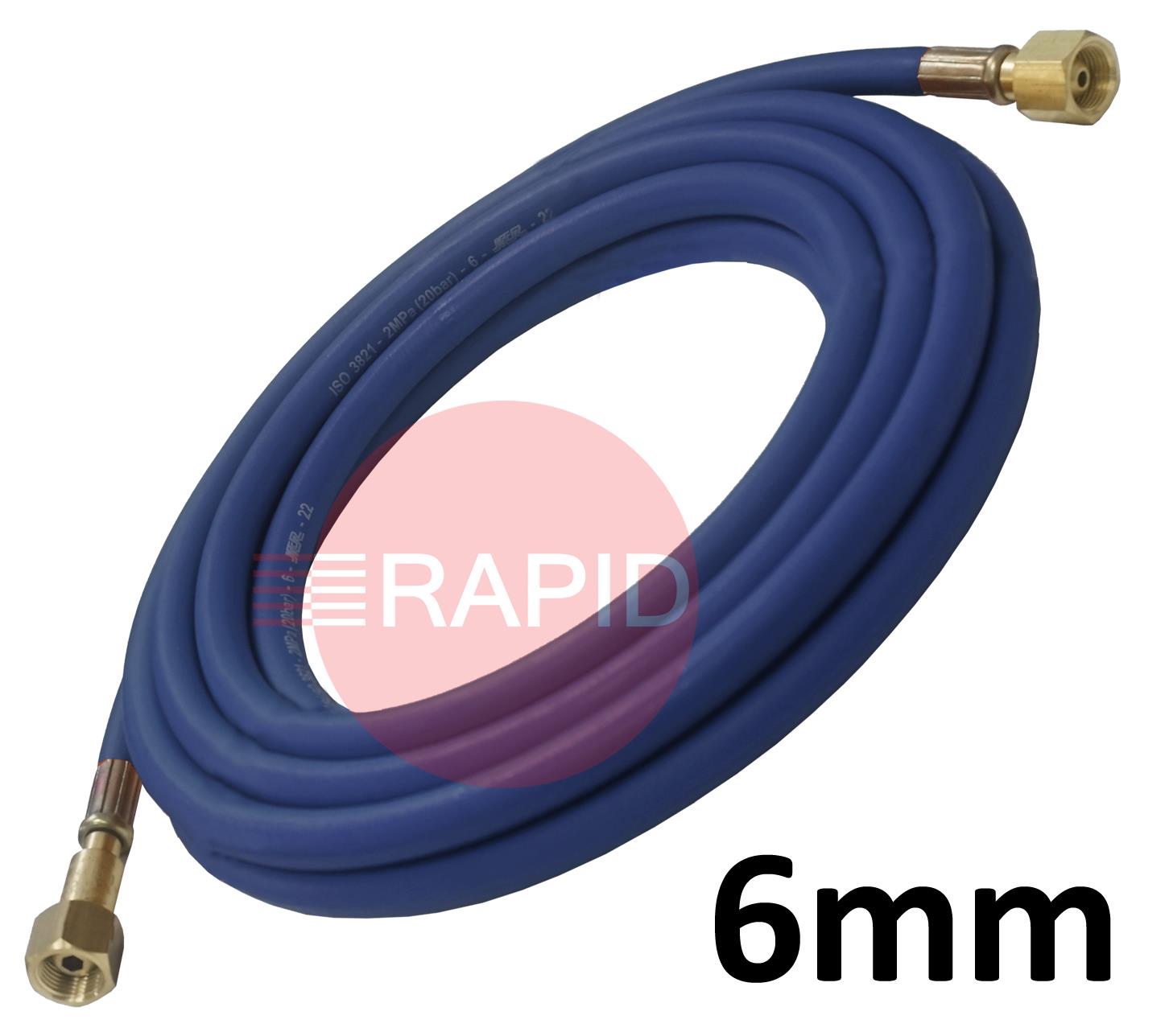 OXYHOSE6MM  Fitted Oxygen Hose. 6mm Bore. G3/8 Check Valve & G3/8 Regulator Connection