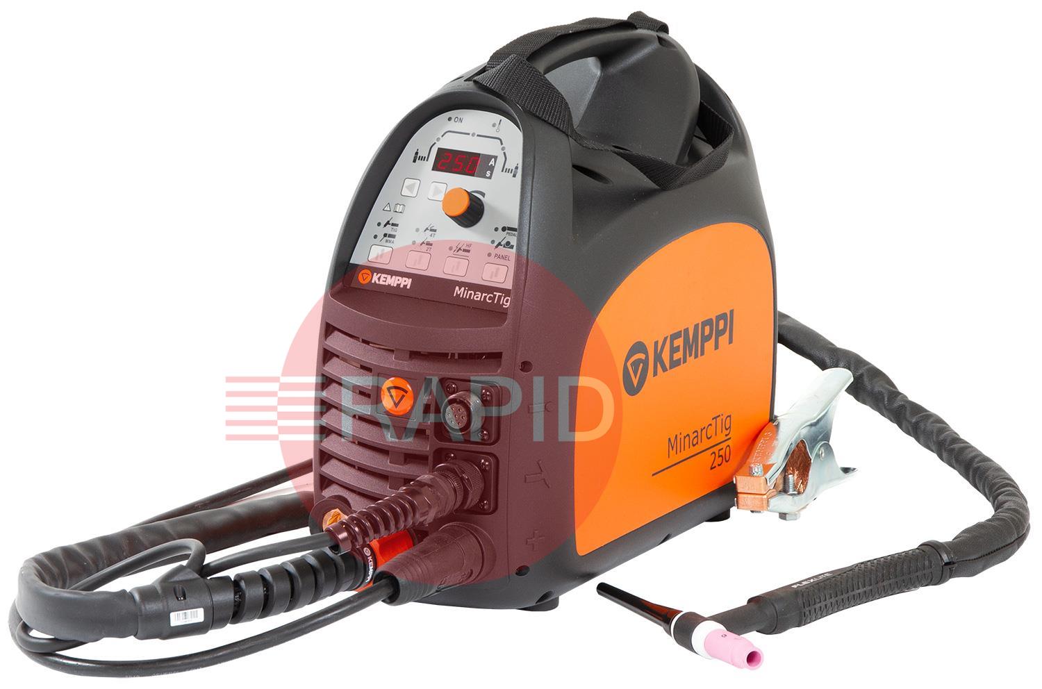 P0610TX  Kemppi MinarcTig 250 with 8m TX225G8 Torch, Earth Cable & Gas Hose