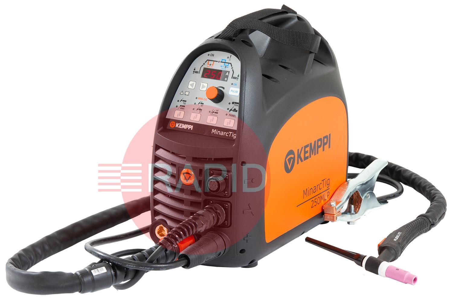 P0614TX  Kemppi MinarcTig 250 MLP with 8m TX225G8 Torch, Earth Cable & Gas Hose