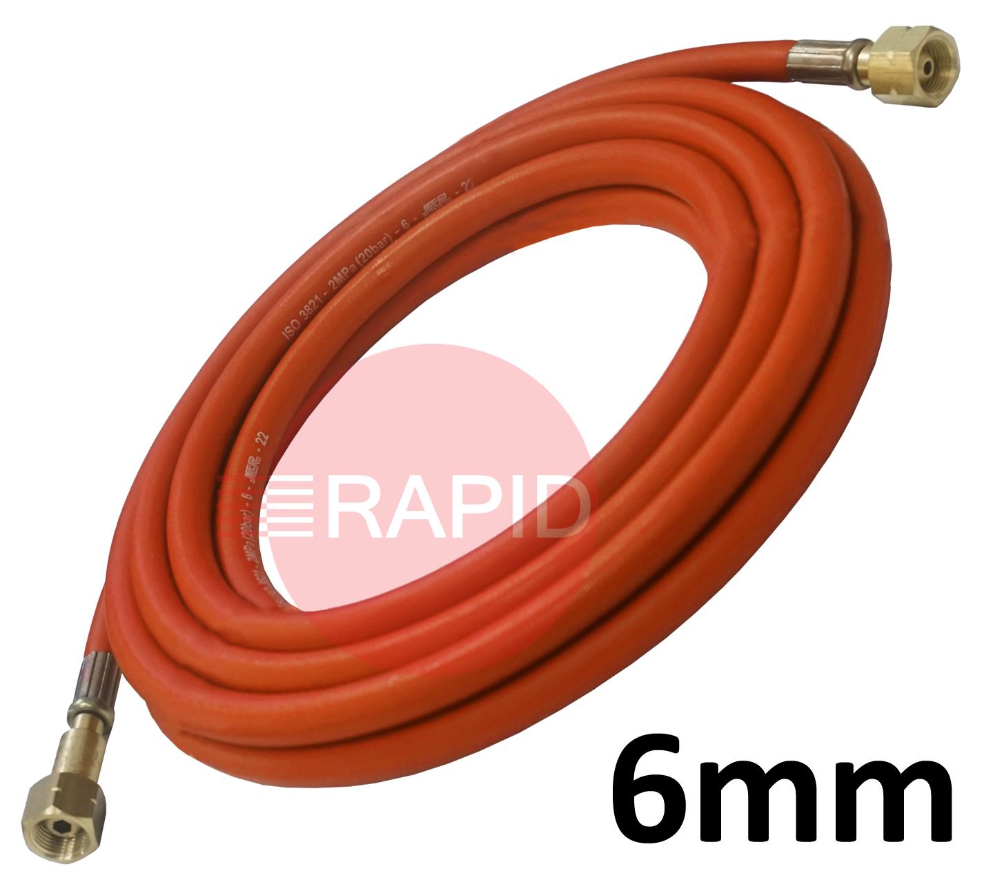 PROHOSE6MM  Fitted Propane Hose. 6mm Bore. G3/8 Check Valve & G3/8 Regulator Connection