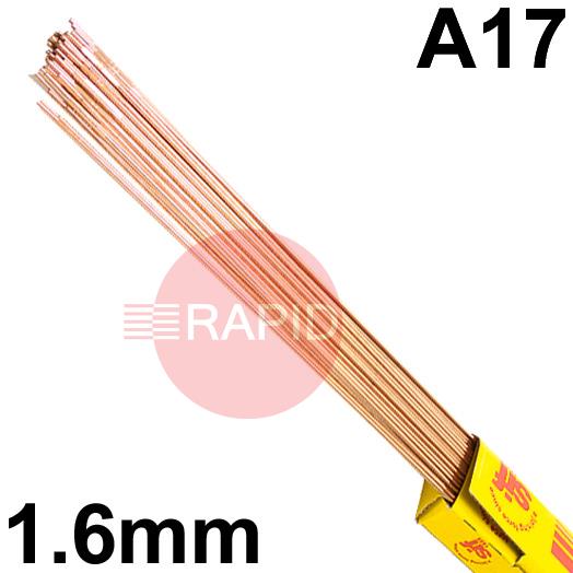 RA171650  SIFSteel A17 Steel Tig Wire, 1.6mm Diameter x 1000mm Cut Lengths - BS 2901 Pt1 : A17 EN ISO 636-A : 2008 W2Si Z. 5.0kg Pack