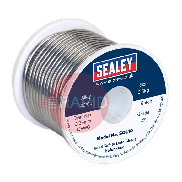 SOL10  Sealey Solder Wire Quick Flow 3.25mm 10SWG 40/60 500g