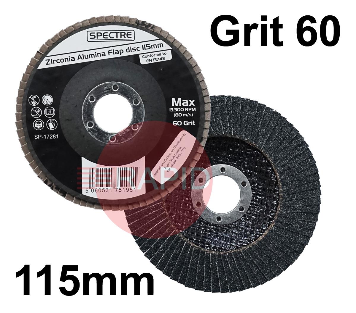 SP-17281  Spectre 115mm (4.5) Zirconium Flap Disc - Grit 60