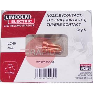 W03X0893-3A  Lincoln Electric PC620 Nozzle 50A (Pack of 5)