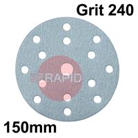 091090 SAITAC D-VEL 6S Hook & Loop Ceramic Velcro Disc 150mm Diameter, 240 Grit, 15 Hole