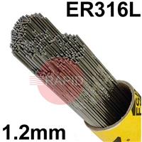 163012R150 Esab OK Tigrod 316L Stainless Steel Tig Wire, 1.2mm Diameter x 1000mm Cut Lengths - AWS A5.9 ER316L. 5.0kg Pack