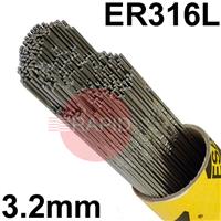 163032R150 Esab OK Tigrod 316L Stainless Steel Tig Wire, 3.2mm Diameter x 1000mm Cut Lengths - AWS A5.9 ER316L. 5.0kg Pack