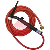 CK-CK17V12RSFFX CK17V Flex Head Gas Cooled TIG Torch With 1pc 4m Superflex Cable & Gas Valve 3/8 BSP, 150 Amp @ 100% Duty Cycle